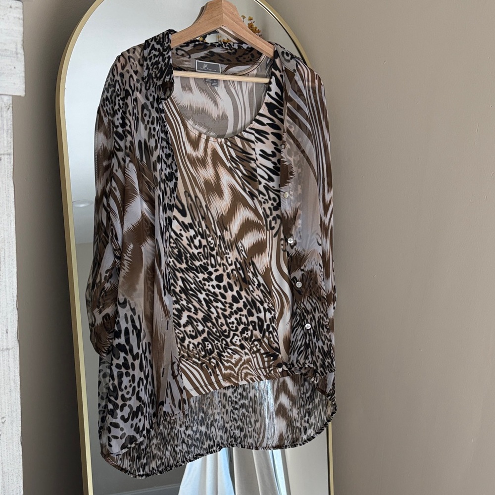 JM Collection Brown and Cream Animal Print Blouse
